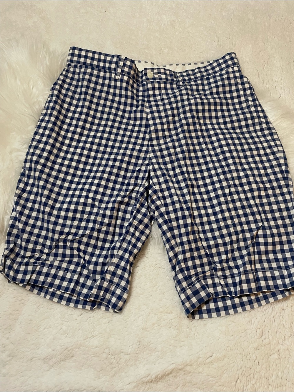 Ralph Lauren Navy and White Gingham Flat Front Shorts Sz 33